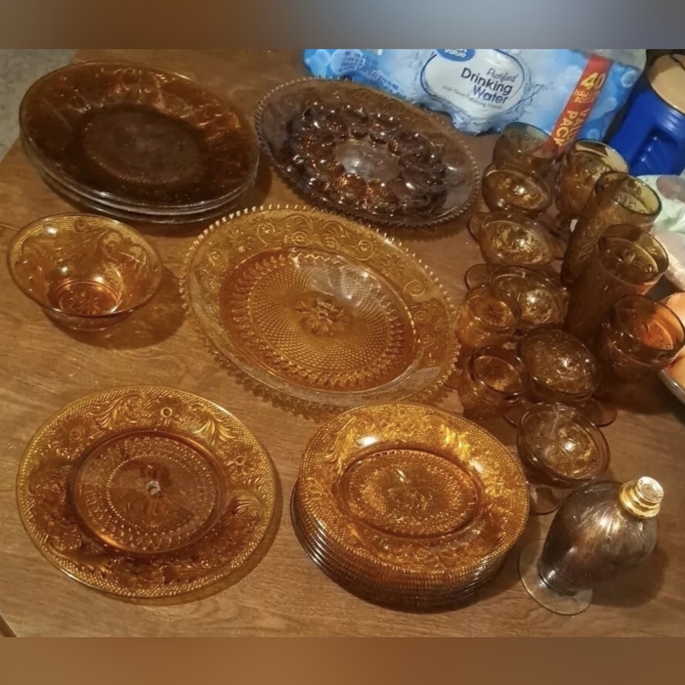 Indiana Glass Tiara Amber Sandwich Glassware Set Of 27